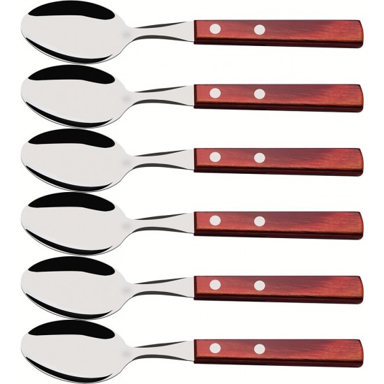 Jogo 6 Colheres Para Sobremesa Polywood Aço Inox Tramontina Com  Cabo De Madeira Vermelho
